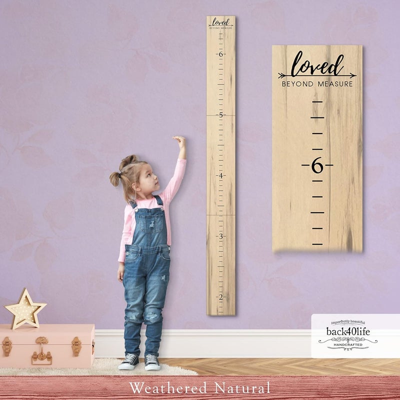 Back40Life Farmhouse Style Wooden Kids Growth Chart Ruler for Boys and Girls (Weathered Natural - WHT) - Image 2